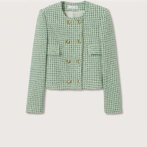 Mango Double Breasted Women's Green Tweed Jacket